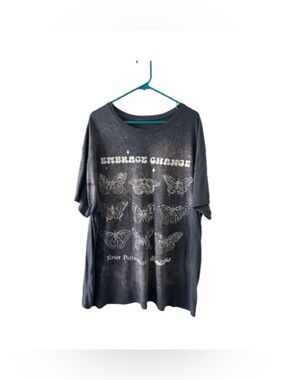 Bleach Dyed Embrace Change Butterfly Graphic Tee Boho Upcycled Shirt